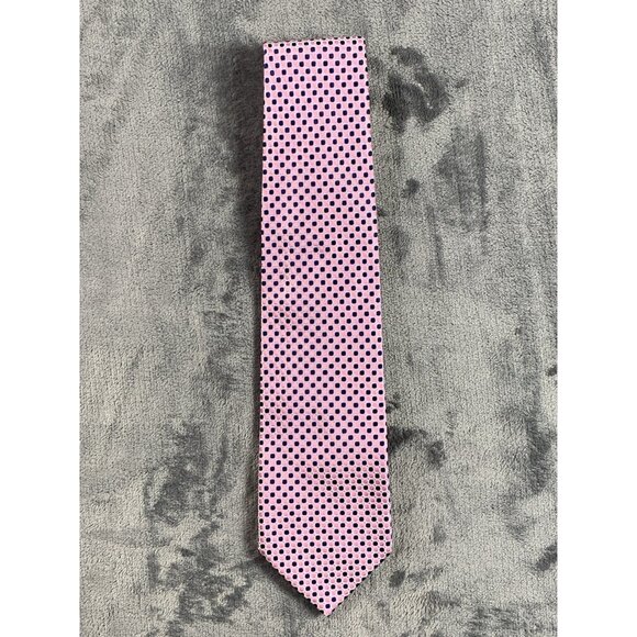 BRUNO PIATTELLI Men's Necktie Pink Navy Geometric Hand Made 100% Silk - Picture 1 of 4